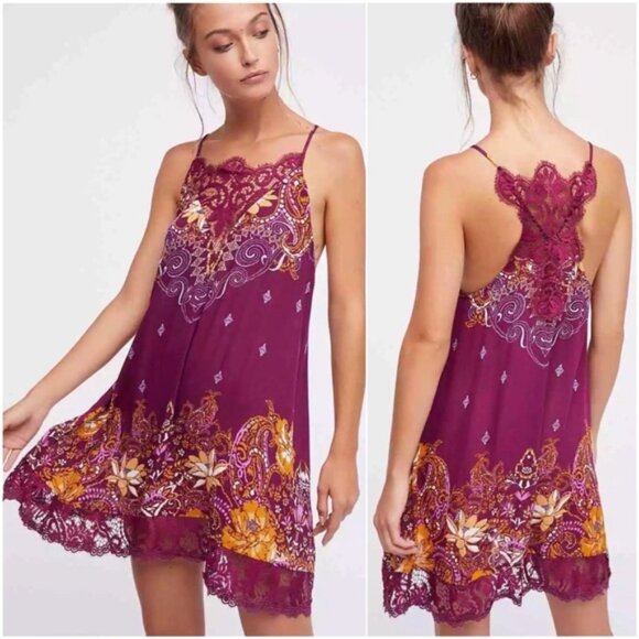 Free People Intimately Who's Sorry Now Lace Trimmed Slip Dress Size S EUC - Picture 2 of 10